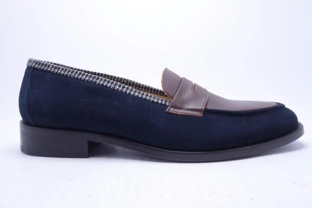 Hockerty Shoes Mens Size 9 Blue Suede Penny Loafers Slip On Made In Spain